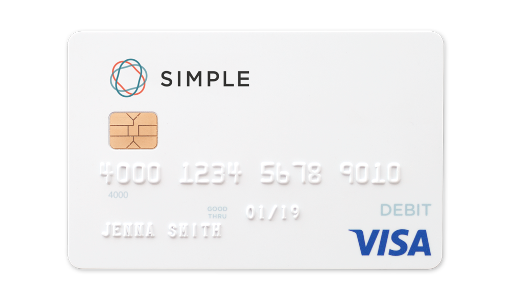 Debit card from Simple, which is all white